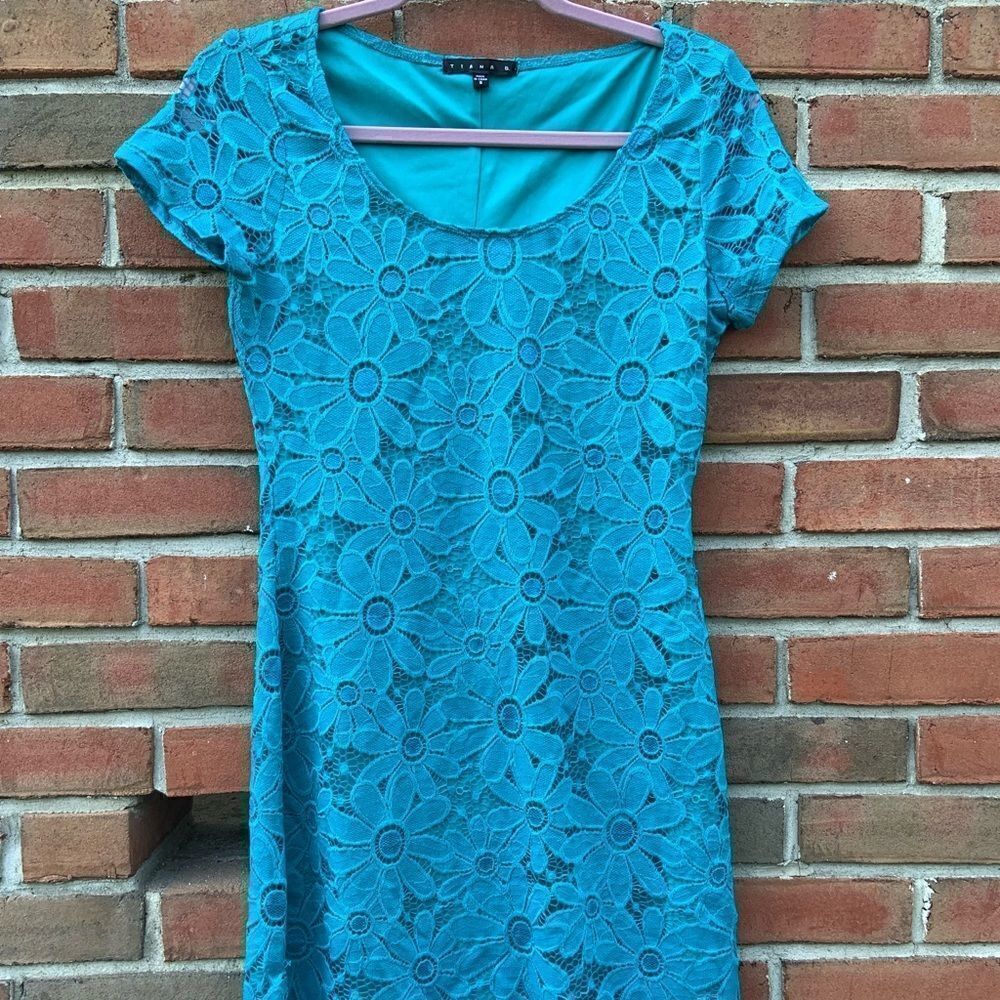 Tiana B. Teal Flower Lace Dress Size Small